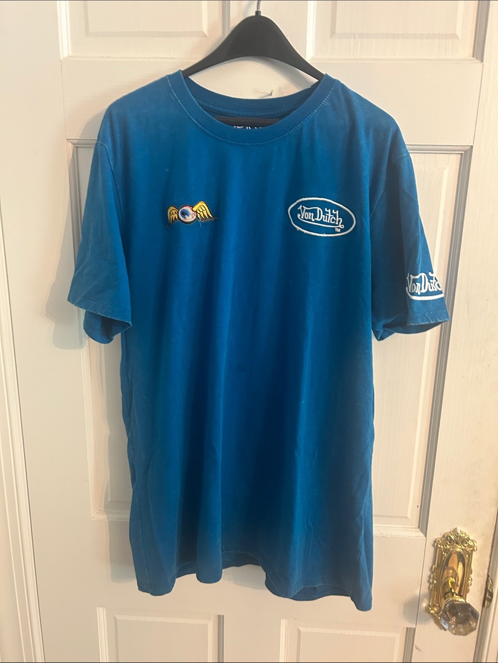 Von Dutch Men's Teal Blue Logo Rash Guard Tee